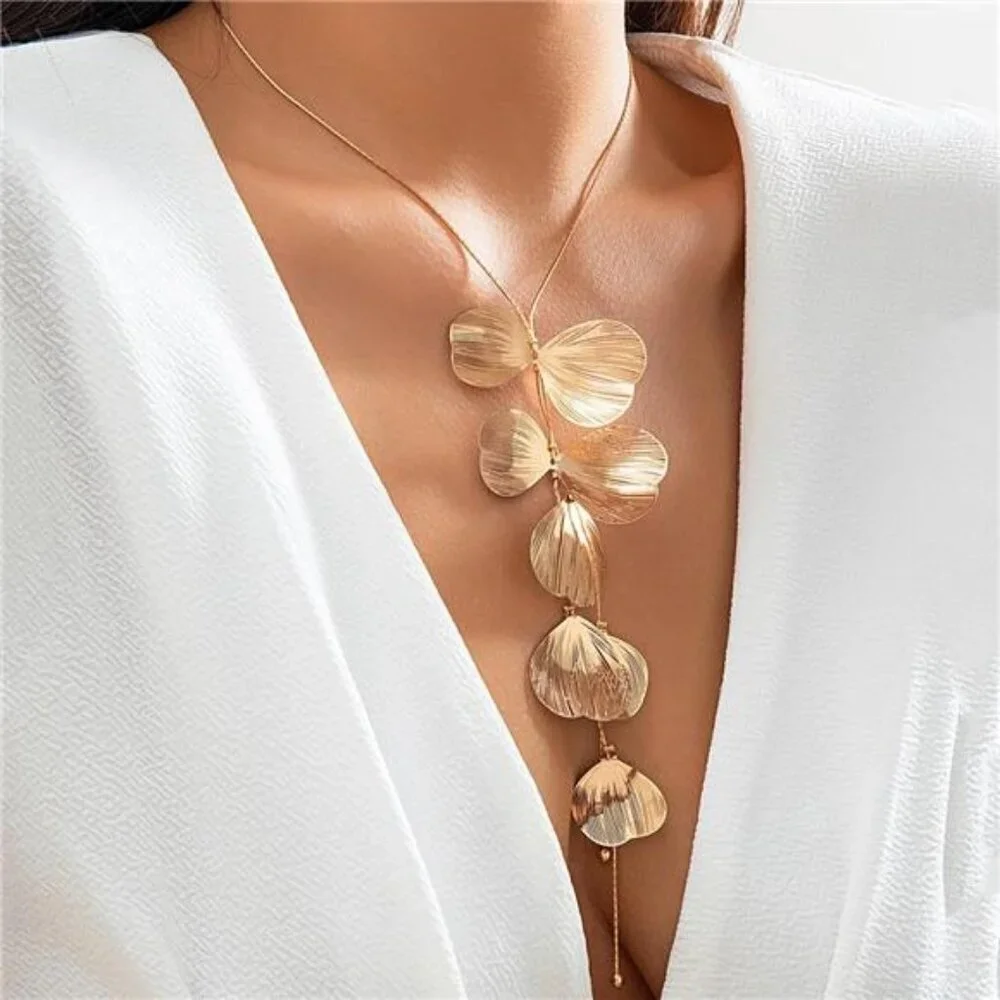 Statement Gold Leaf Choker Necklace for Women Trendy Boho Black Ginkgo Leaves